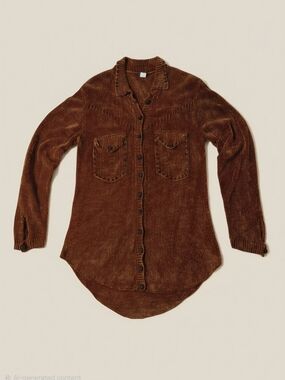 Vintage Babe Bronze Chenille Ribbed Knit Cardigan Tunic - Size S